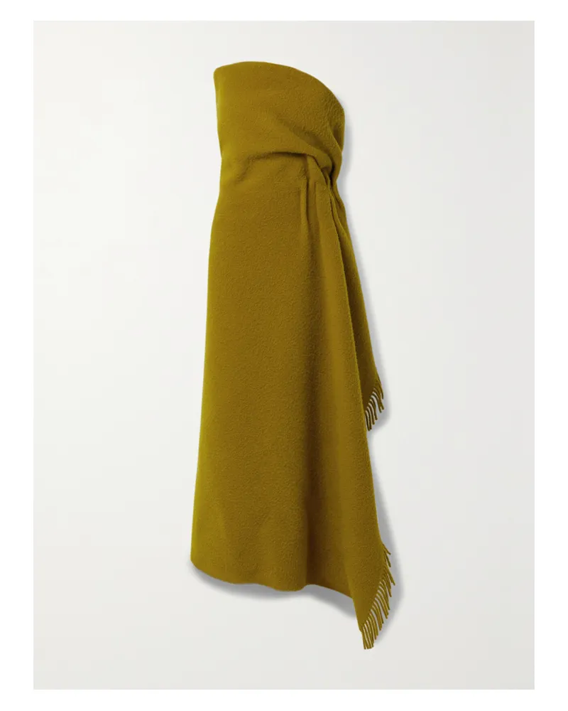 The Row Arachne Trägerloses Maxikleid Aus Einer Woll-mohairmischung Mit Raffungen Und Fransen - Grün Grün