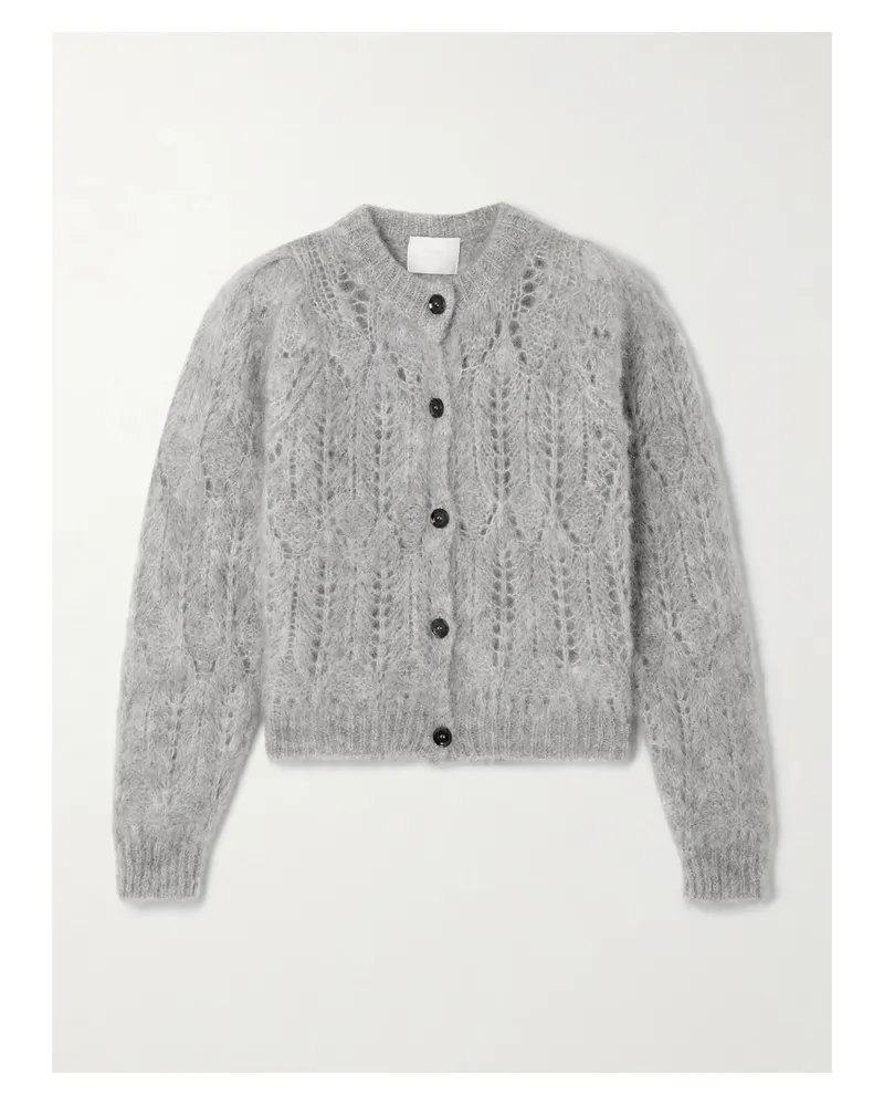 Citizens of humanity Odette Cropped Pointelle-knit Mohair-blend Cardigan - Gray Gray