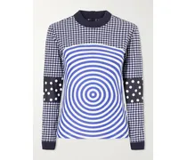 Ribbed-knit Trimmed Printed Poplin Jersey - Blue