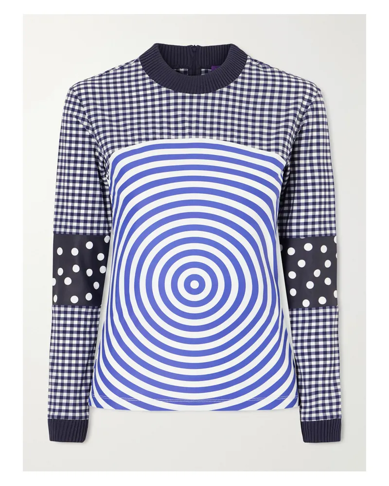 Jean Paul Gaultier Ribbed-knit Trimmed Printed Poplin Jersey - Blue Blue