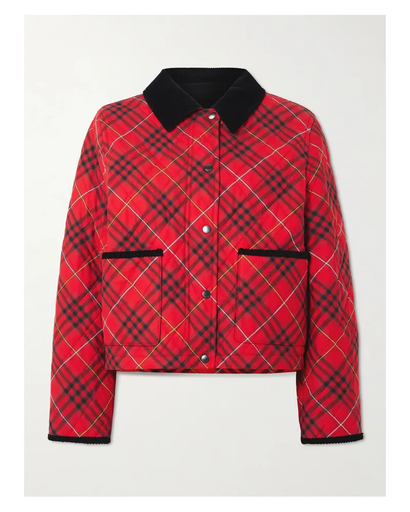 Burberry Jacke Aus Gesteppter Baumwolle Mit Karomuster Und Cordbesätzen - Rot Rot