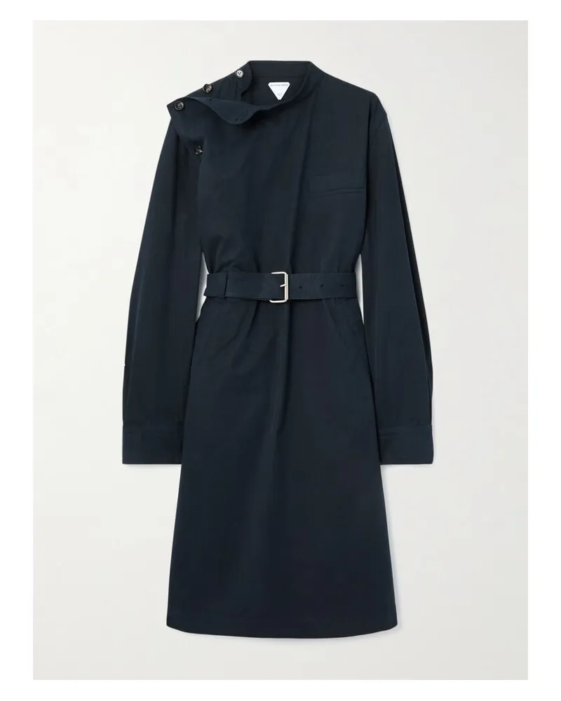 Bottega Veneta Midikleid Aus Baumwoll-twill Mit Gürtel - Blau Blau