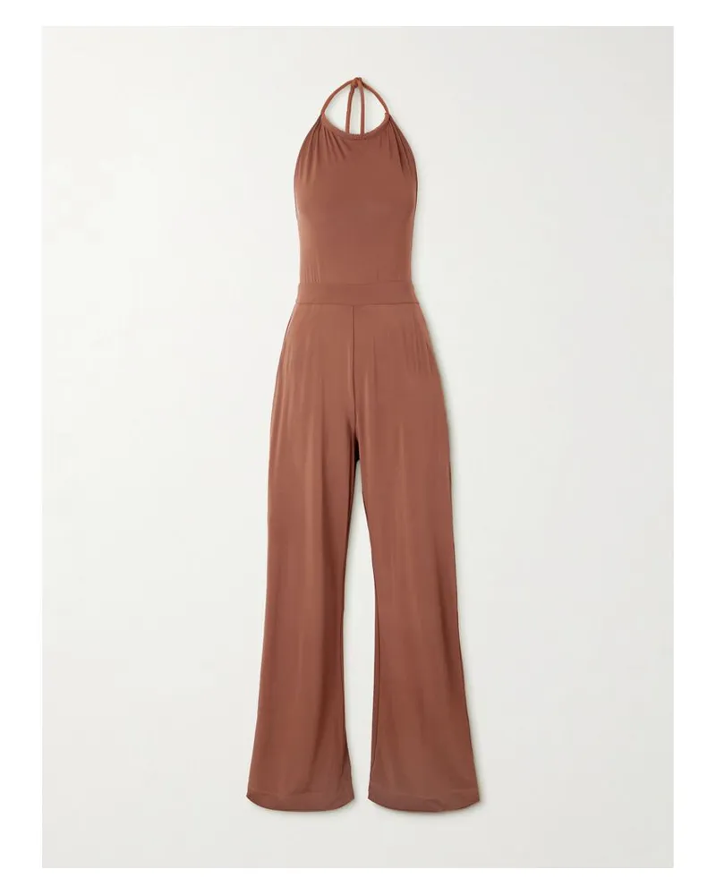 Max Mara Parsec Neckholder-jumpsuit Aus Stretch-jersey - Braun Braun