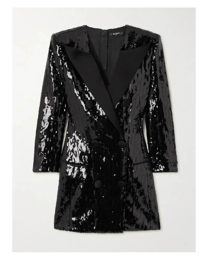Balmain Doppelreihiges Minikleid Aus Crêpe Mit Pailletten - Schwarz Schwarz