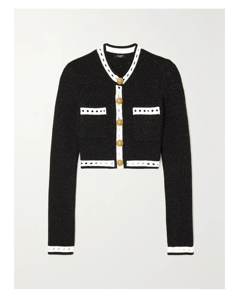 Balmain Verkürzter Cardigan Aus Metallic-strick - Schwarz Schwarz