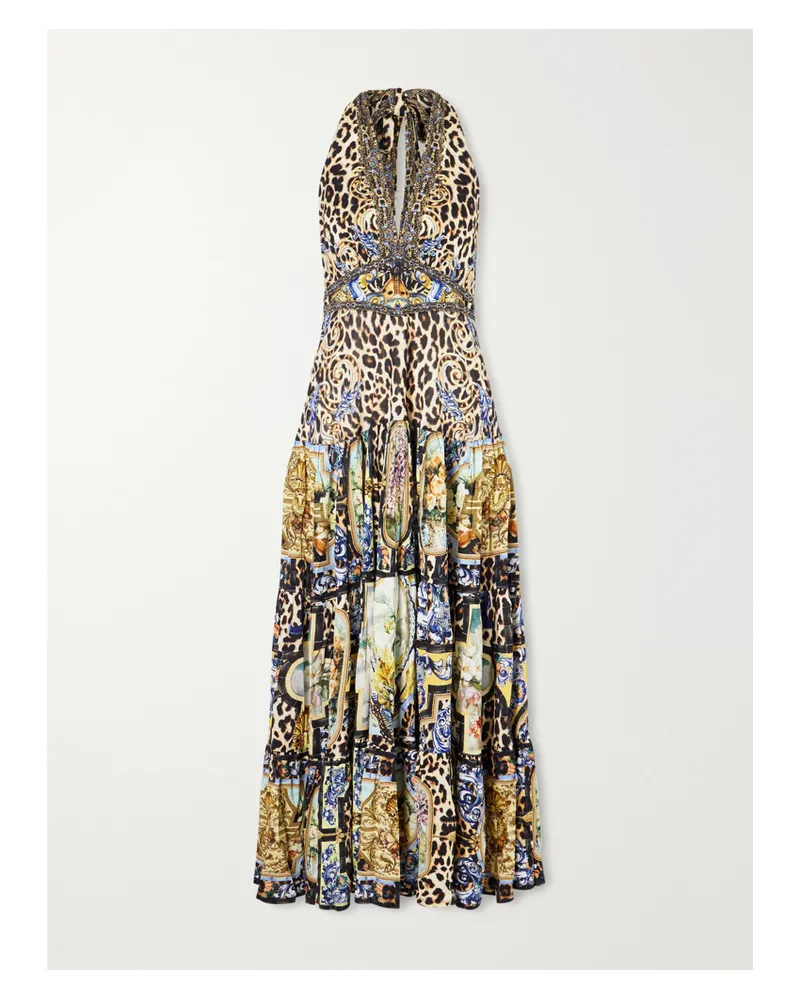Camilla Tiered Crystal-embellished Printed Jersey Maxi Dress - Multi Multi