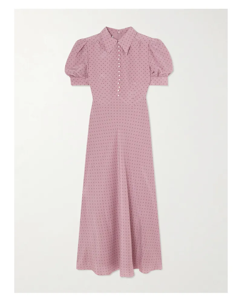 Alessandra Rich Midikleid Aus Crêpe De Chine Aus Seide Mit Polka-dots Und Verzierungen - Pink Pink