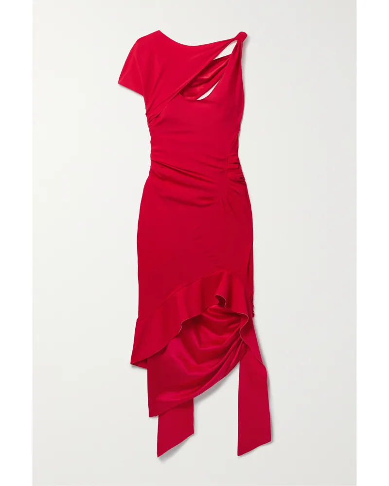 Commission Asymmetrisches Midikleid Aus Stretch-seidensatin Mit Cut-outs - Rot Rot