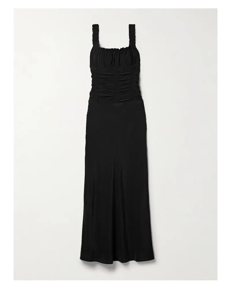 STAUD Nic Maxikleid Aus Vorgewaschener Seide Mit Raffungen - Schwarz Schwarz