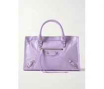 Le City Small Embellished Textured-leather Tote - Purple