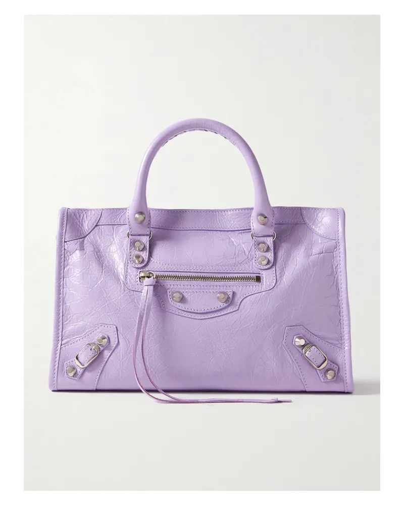 Balenciaga Le City Small Embellished Textured-leather Tote - Purple Purple