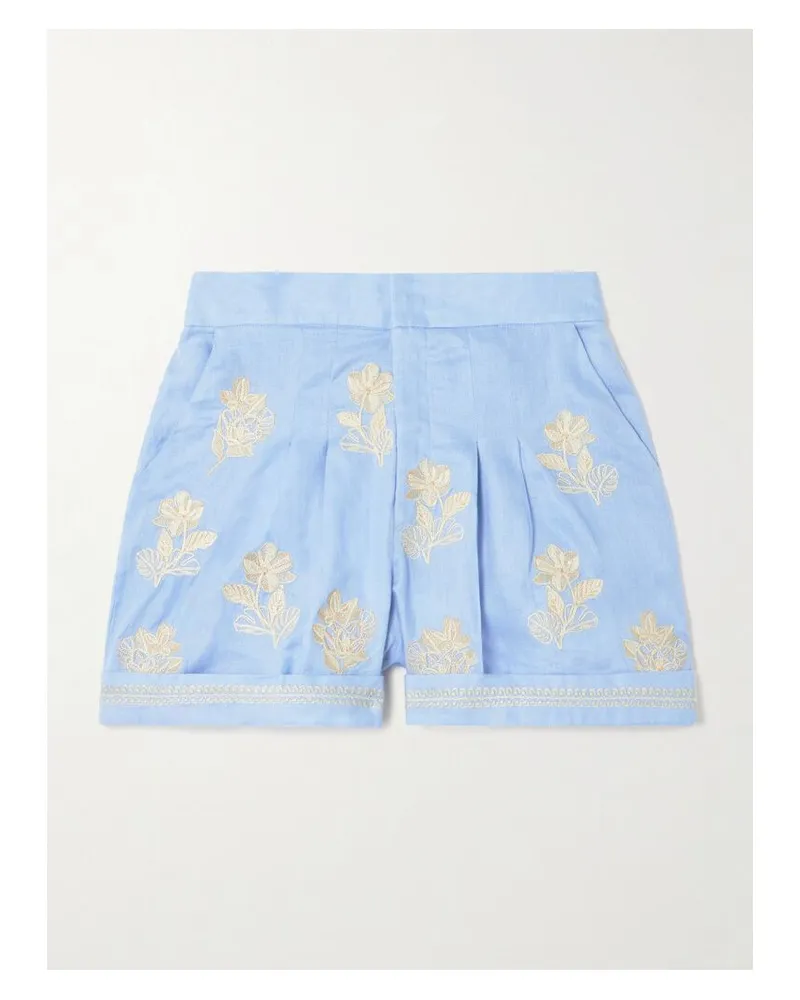 AGUA BENDITA Romy Madera Shorts Aus Leinen Mit Stickereien - Blau Blau