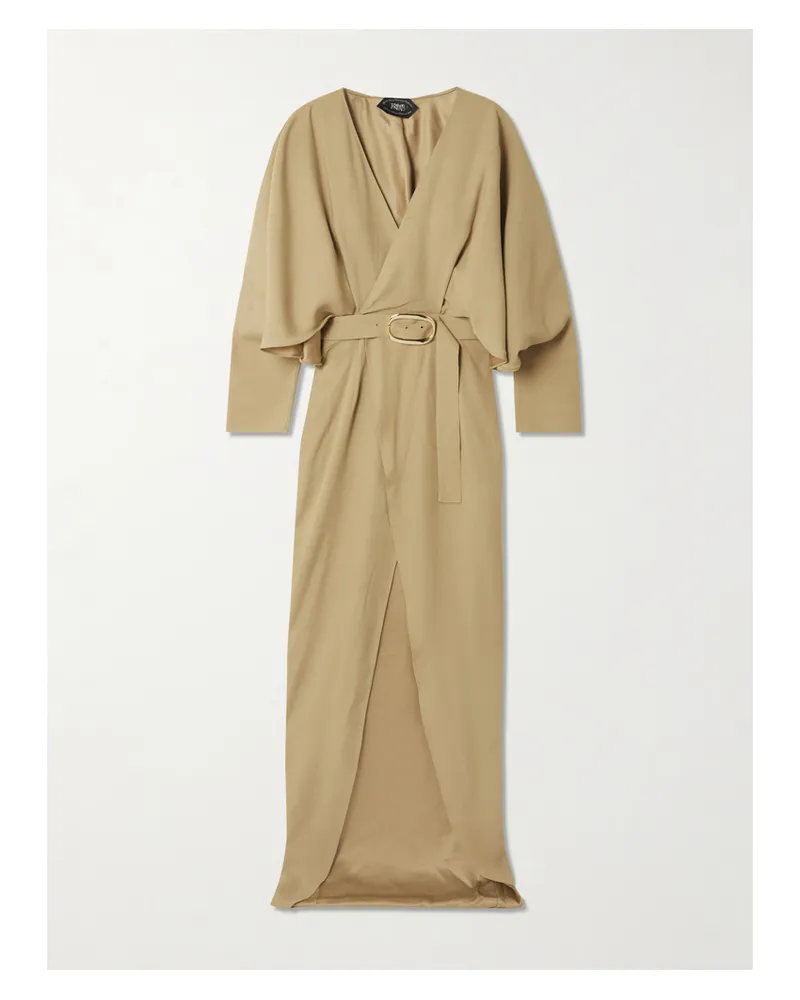 Taller Marmo Dunaway Maxikleid Aus Cady Mit Gürtel, Satinbesatz Und Schaldetail - Grün Grün