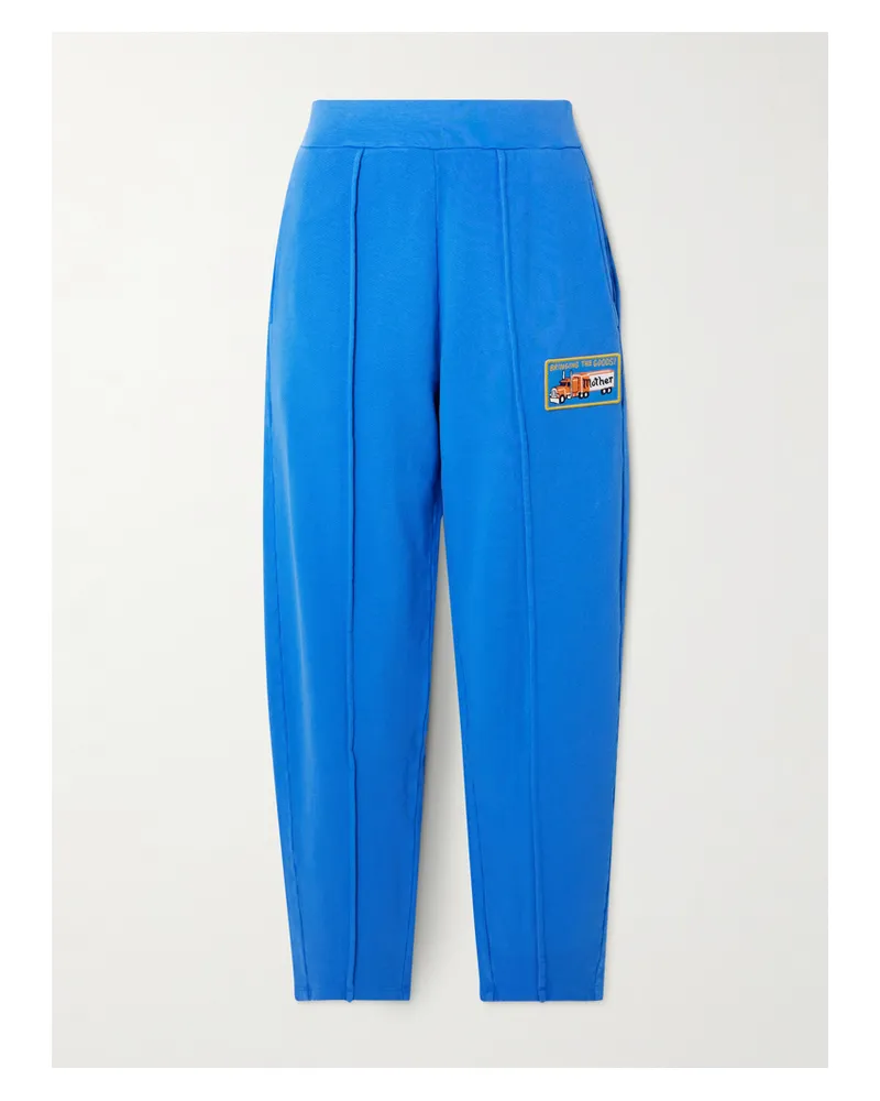 Mother The Quickie Pin Up Barel Flood Appliquéd Cotton-jersey Sweatpants - Blue Blue