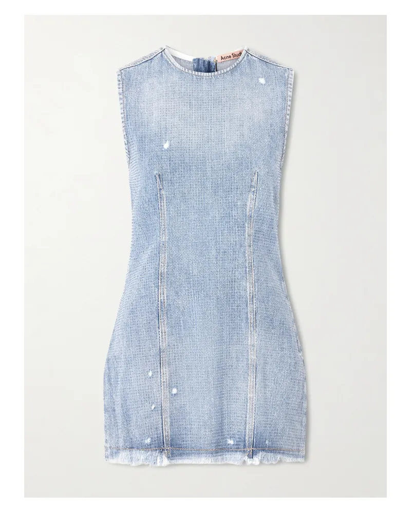Acne Studios Denka Distressed Crystal-embellished Denim Mini Dress - Blue Blue