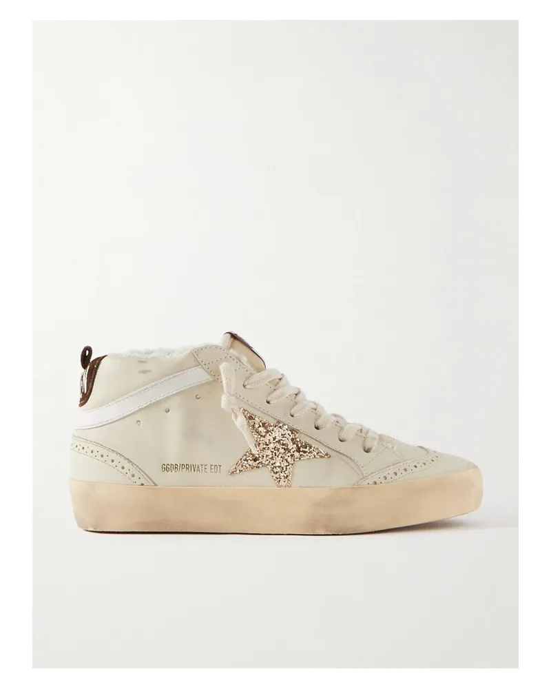 Golden Goose Superstar Distressed-sneakers Aus Leder Und Gummi Mit Shearling-futter - Elfenbein Elfenbein