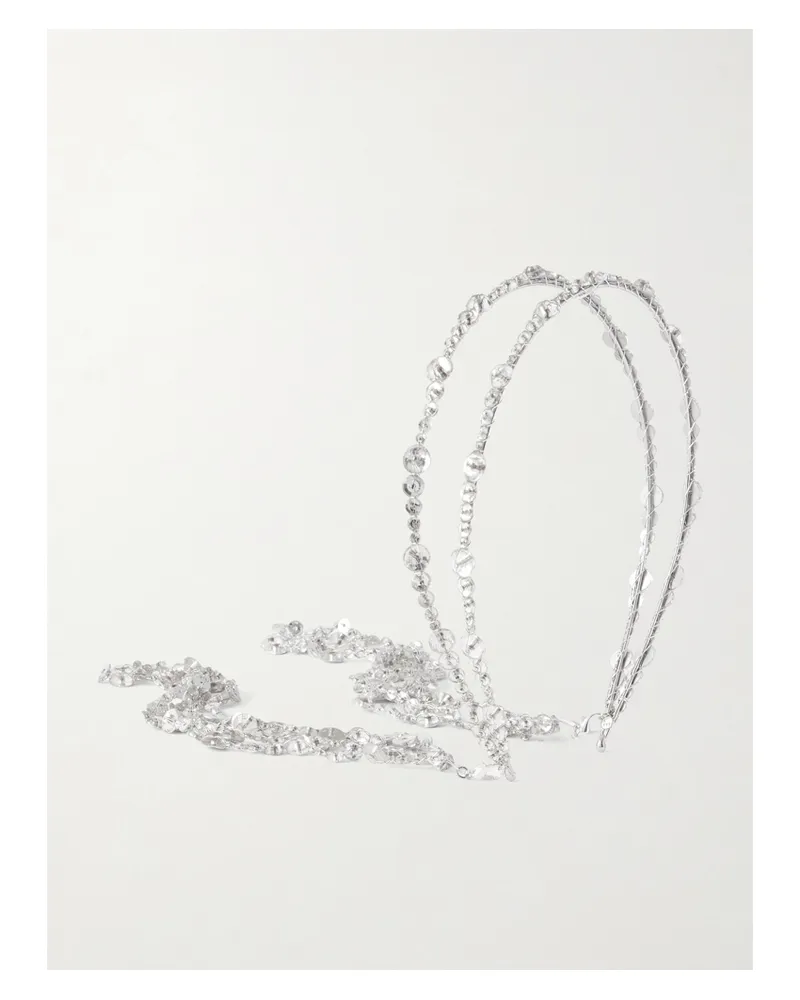Jennifer Behr Loretta Crystal-embellished Rhodium-plated Headband - Neutrals Neutrals