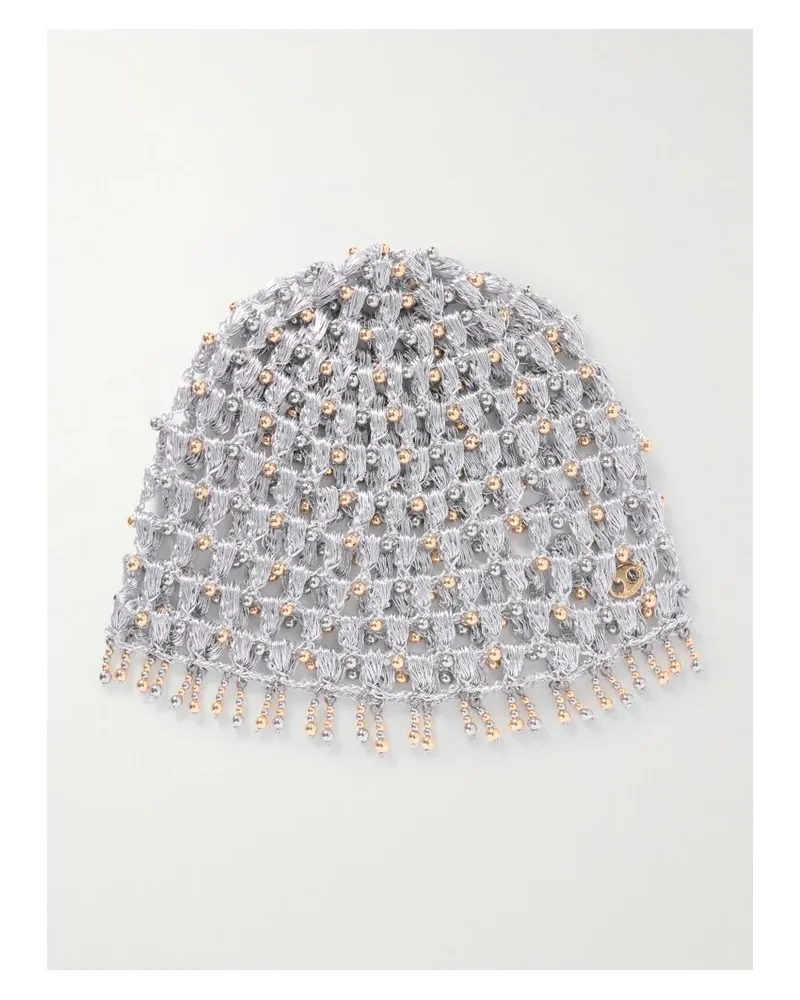 Paco Rabanne Beanie Aus Metallic-häkelmaterial - Silber Silber