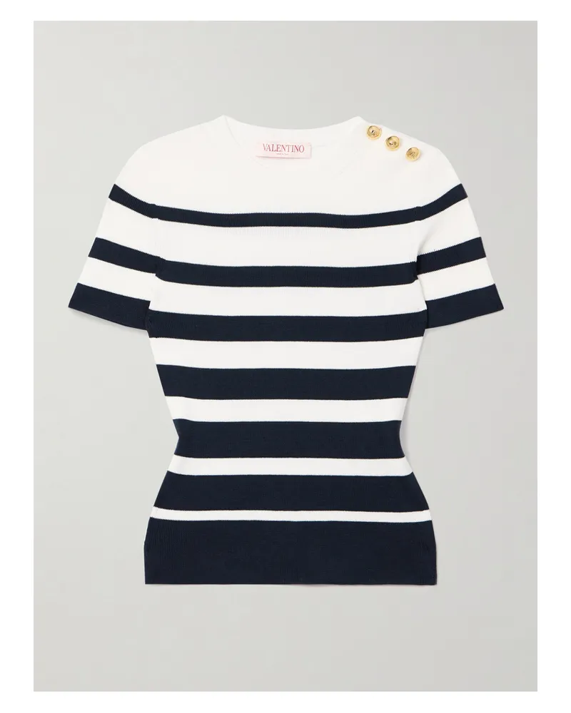 Valentino Garavani Pullover Aus Gerippter Baumwolle Mit Streifen Und Verzierungen - Weiß Weiß