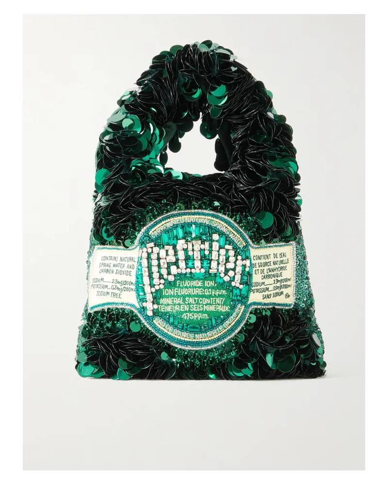 Anya Hindmarch Perrier Embellished Embroidered Recycled-satin Tote - Green Green