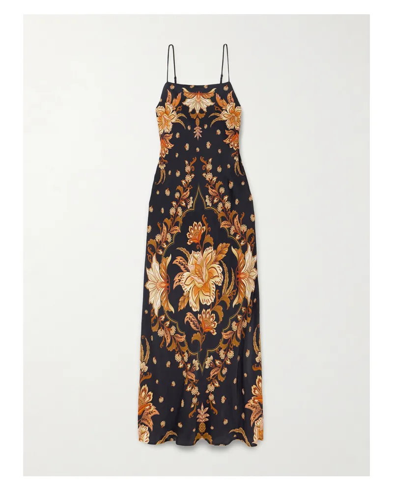 FARM Rio Paisley-print Satin-jersey Maxi Dress - Black Black