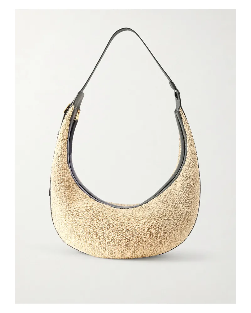 KHAITE Augustina Leather-trimmed Raffia Shoulder Bag - Neutrals Neutrals