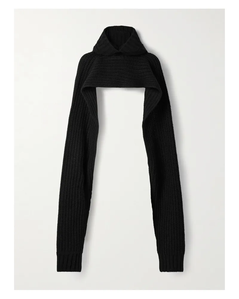 Sacai Verkürzter Kapuzenpullover Aus Einer Gerippten Wollmischung - Schwarz Schwarz
