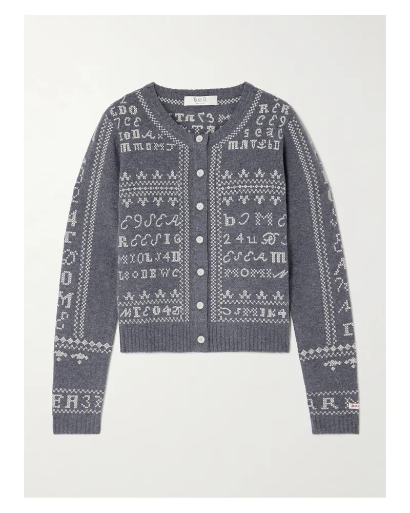 Sea Kit Embroidered Wool Cardigan - Gray Gray