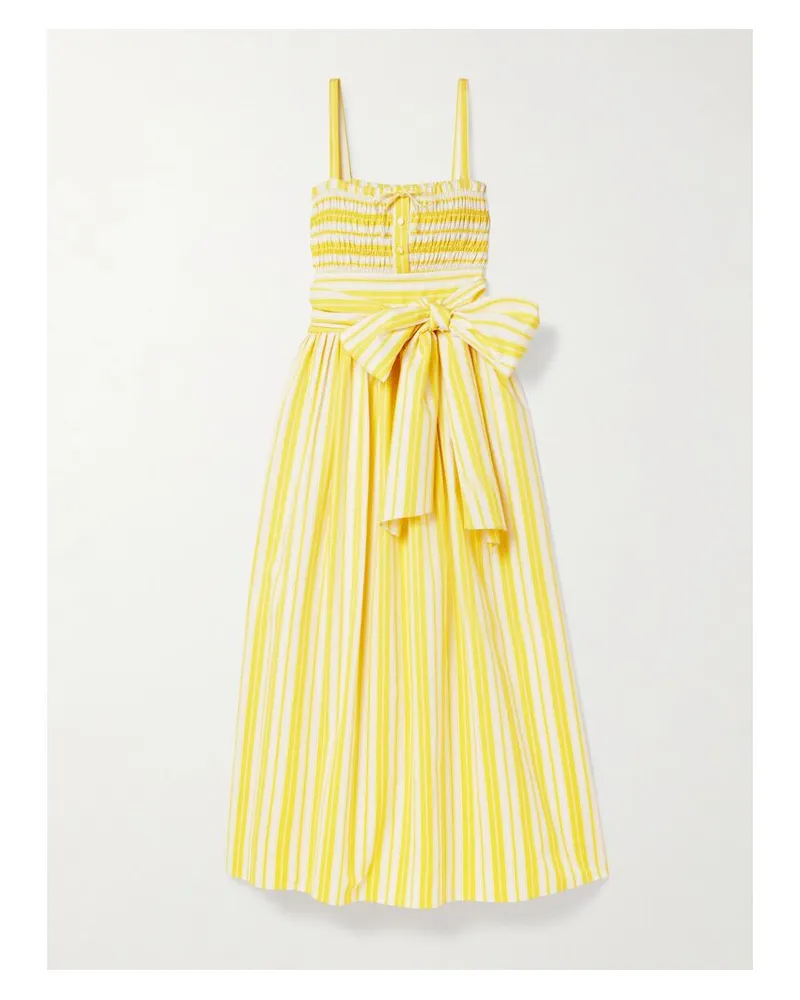 Loretta Caponi Anghiari Midikleid Aus Gestreifter Popeline Aus Einer Baumwollmischung Mit Bindegürtel - Gelb Gelb