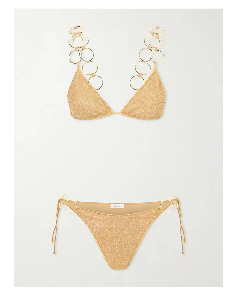 Oséree Lumière Triangel-bikini In Metallic-optik Mit Verzierungen - Gold Gold