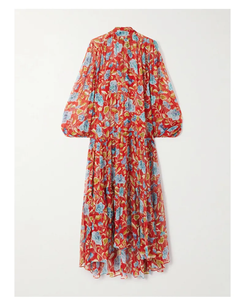 RIXO Adalind Kleid Aus Chiffon Mit Blumenprint Und Schluppe - Rot Rot