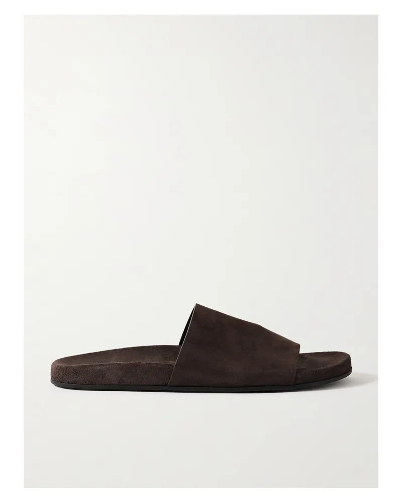 The Row Hugh Suede Slides - Brown Brown