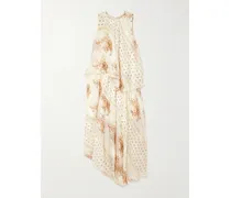 Caprice Asymmetrisches, Mehrlagiges Kleid Aus Einer Bedruckten Seidenmischung - Creme