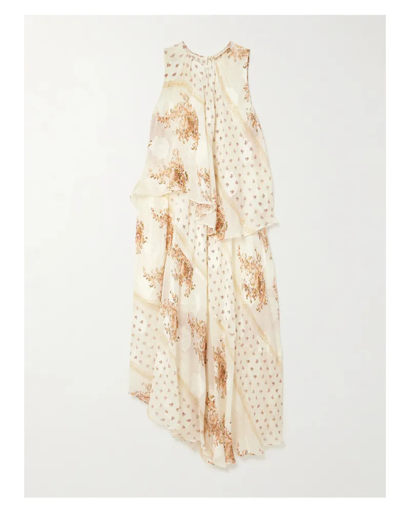 Ulla Johnson Caprice Asymmetrisches, Mehrlagiges Kleid Aus Einer Bedruckten Seidenmischung - Creme Creme