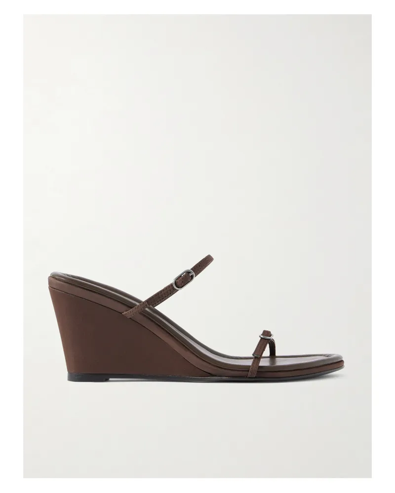 St. Agni Petit Belt Recycled-satin Wedge Sandals - Brown Brown