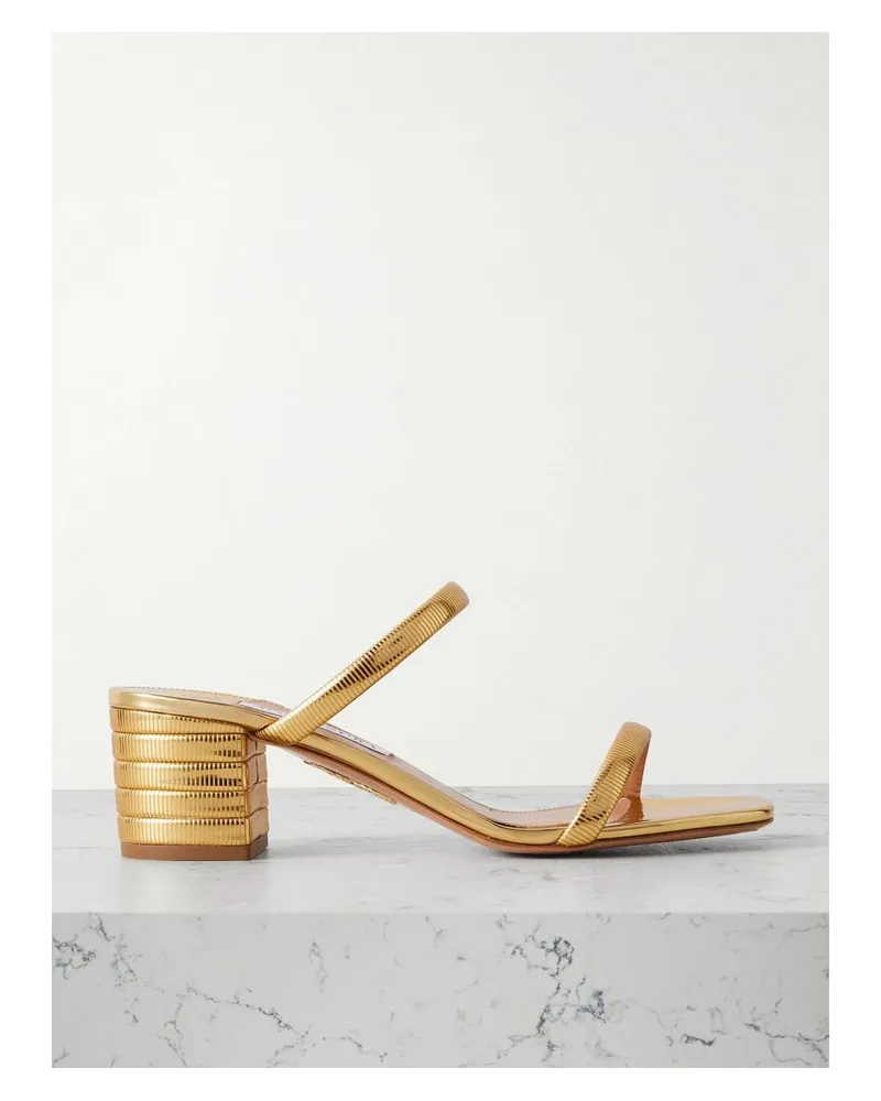 Aquazzura Riviera Chain 50 Mules Aus Strukturiertem Leder Mit Spiegeleffekt - Gold Gold