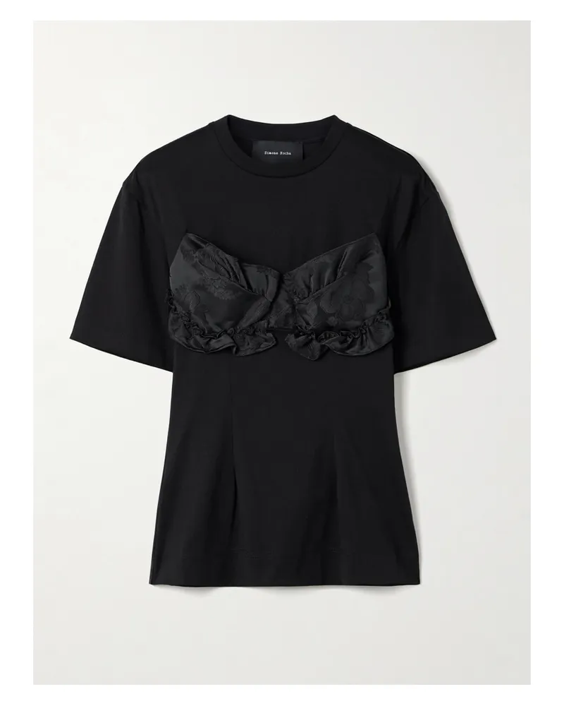 Simone Rocha T-shirt Aus Baumwoll-jersey Mit Applikation Aus Glänzendem Jacquard - Schwarz Schwarz