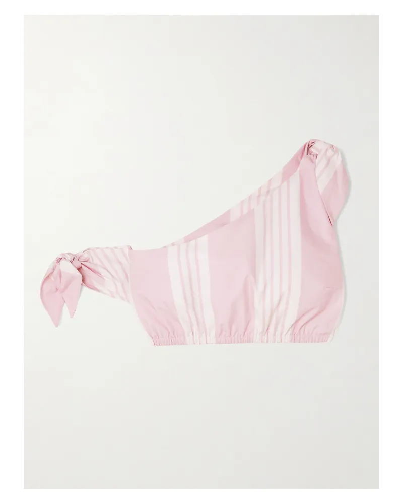 Posse Rosie Cropped One-shoulder Tie-detailed Striped Cotton Top - Pink Pink
