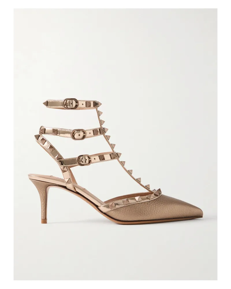 Valentino Garavani Rockstud 65 Pumps aus Strukturiertem Leder und Lackleder in Metallic-optik Gold