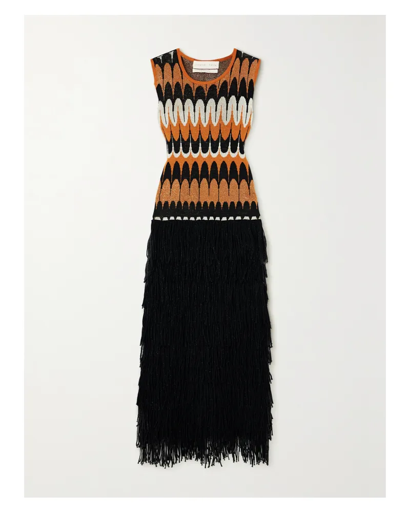Lukhanyo Mdingi Maxikleid Aus Metallic-strick Mit Fransen - Schwarz Schwarz