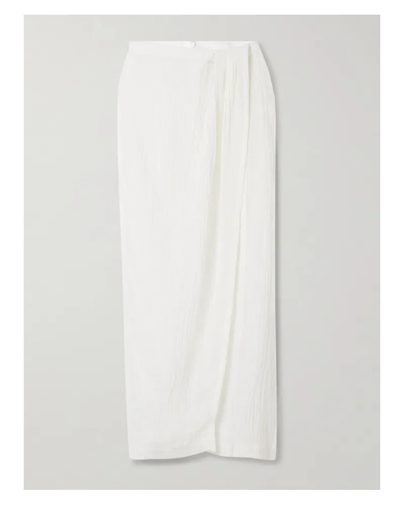 Lisa Marie Fernandez Pleated Crinkled Linen-blend Gauze Pareo - White White