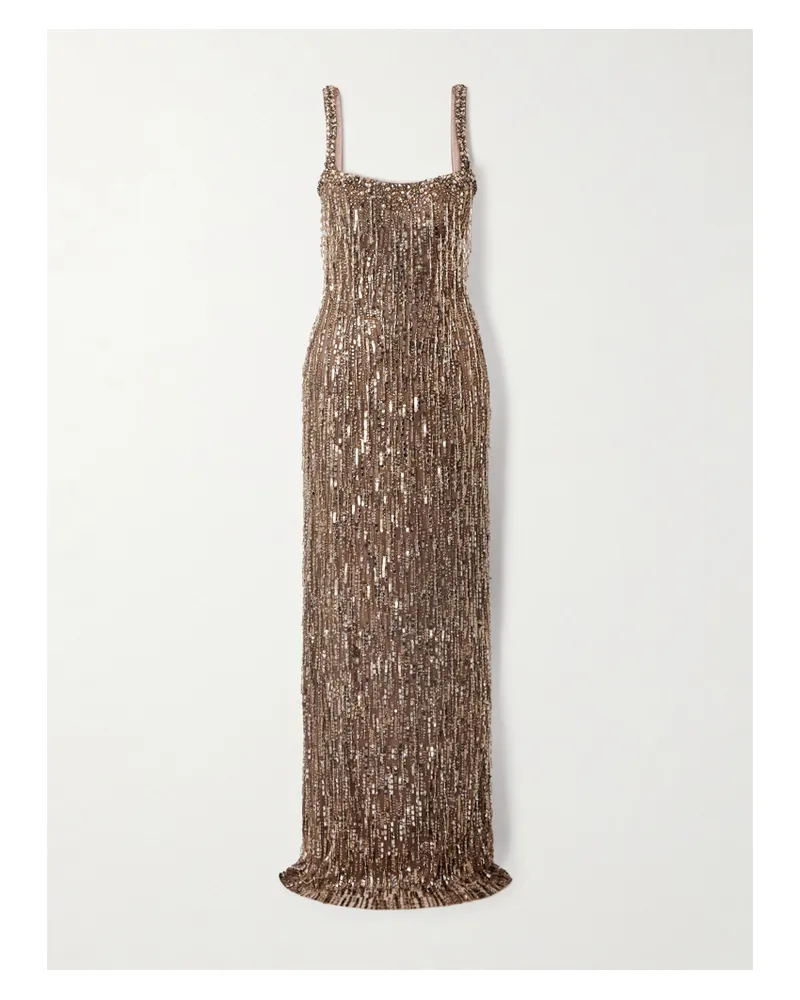 Jenny Packham Fleur Fringed Embellished Tulle Gown - Pink Pink