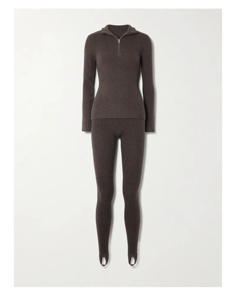 arch4 Ella Skiset Aus Pullover Und Leggings Aus Geripptem Kaschmir Mit Reißverschluss - Braun Braun