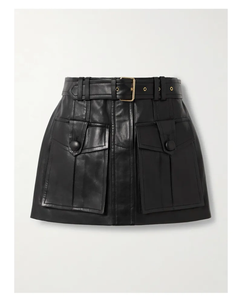 Balmain Minirock Aus Leder Mit Gürtel - Schwarz Schwarz