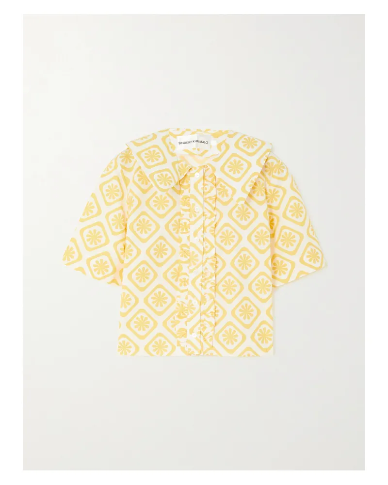 Sindiso Khumalo Gloria Hemd Aus Bedruckter Baumwollpopeline Mit Rüschen - Gelb Gelb