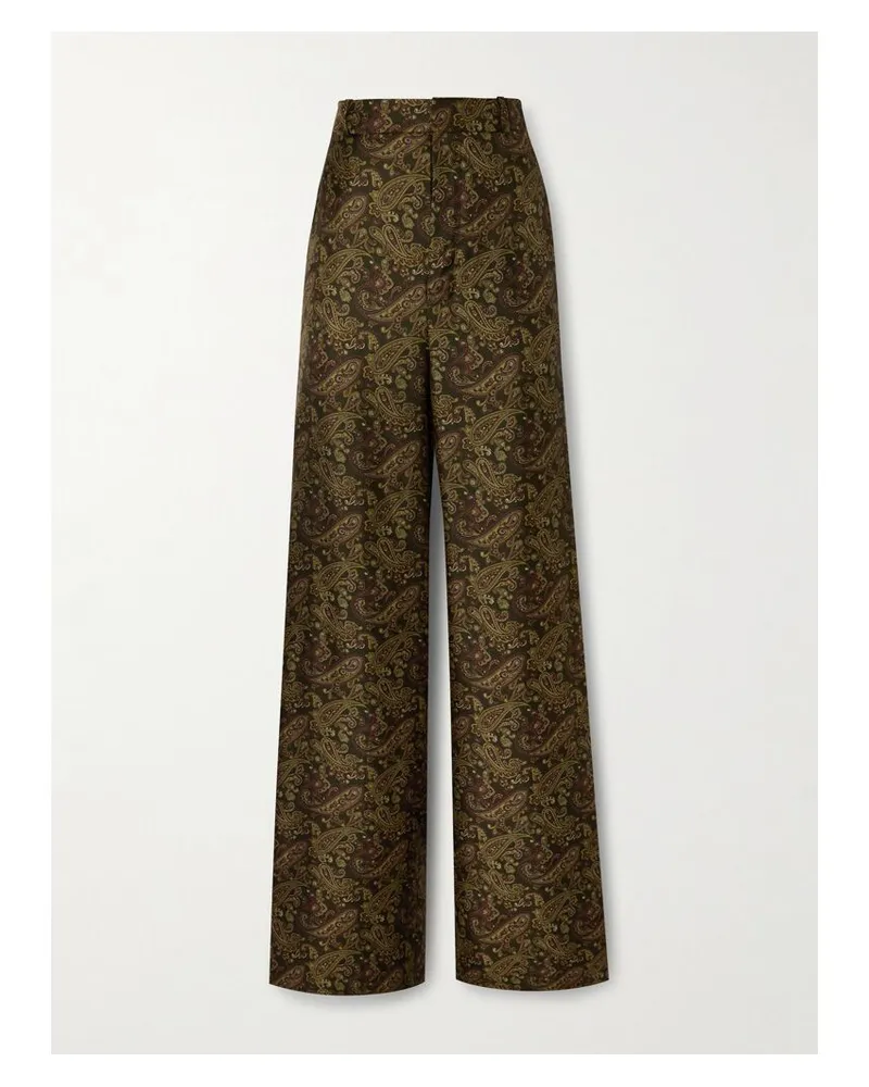 Saint Laurent Hose Mit Weitem Bein Aus Seiden-twill Mit Paisley-print - Braun Braun