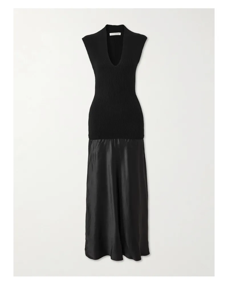 Christopher Esber Monument Maxikleid Aus Geripptem Kaschmir Und Seidensatin - Schwarz Schwarz