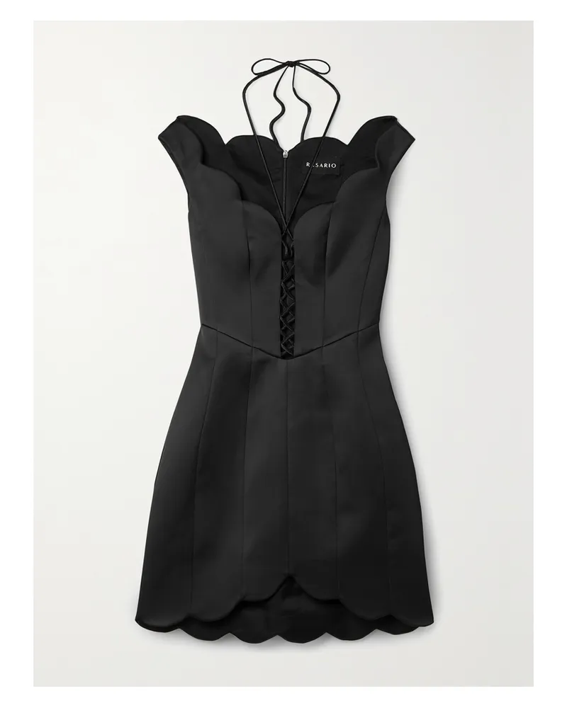 RASARIO Minikleid Aus Satin Mit Wellenkanten Und Schnürung - Schwarz Schwarz