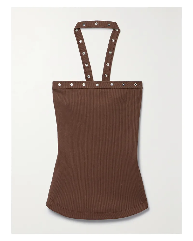ATTICO Neckholder-oberteil Aus Geripptem Baumwoll-jersey Mit Bändern - Braun Braun