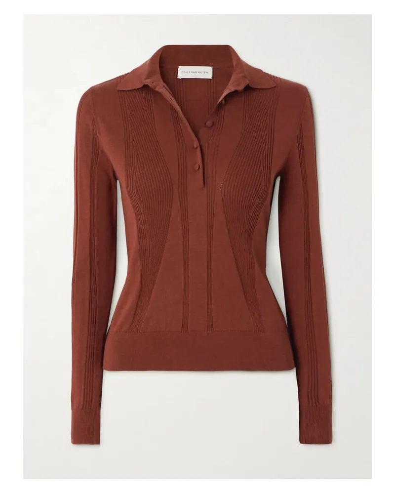 Dries van Noten Oberteil Mit Polokragen Aus Gerippter Baumwolle - Braun Braun